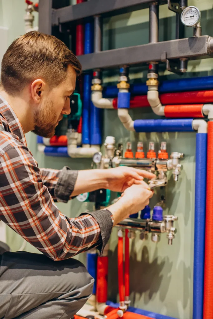 KOZ Plumbing & Heating engineer adjusting autonomous heating system, demonstrating expertise in boiler faults and