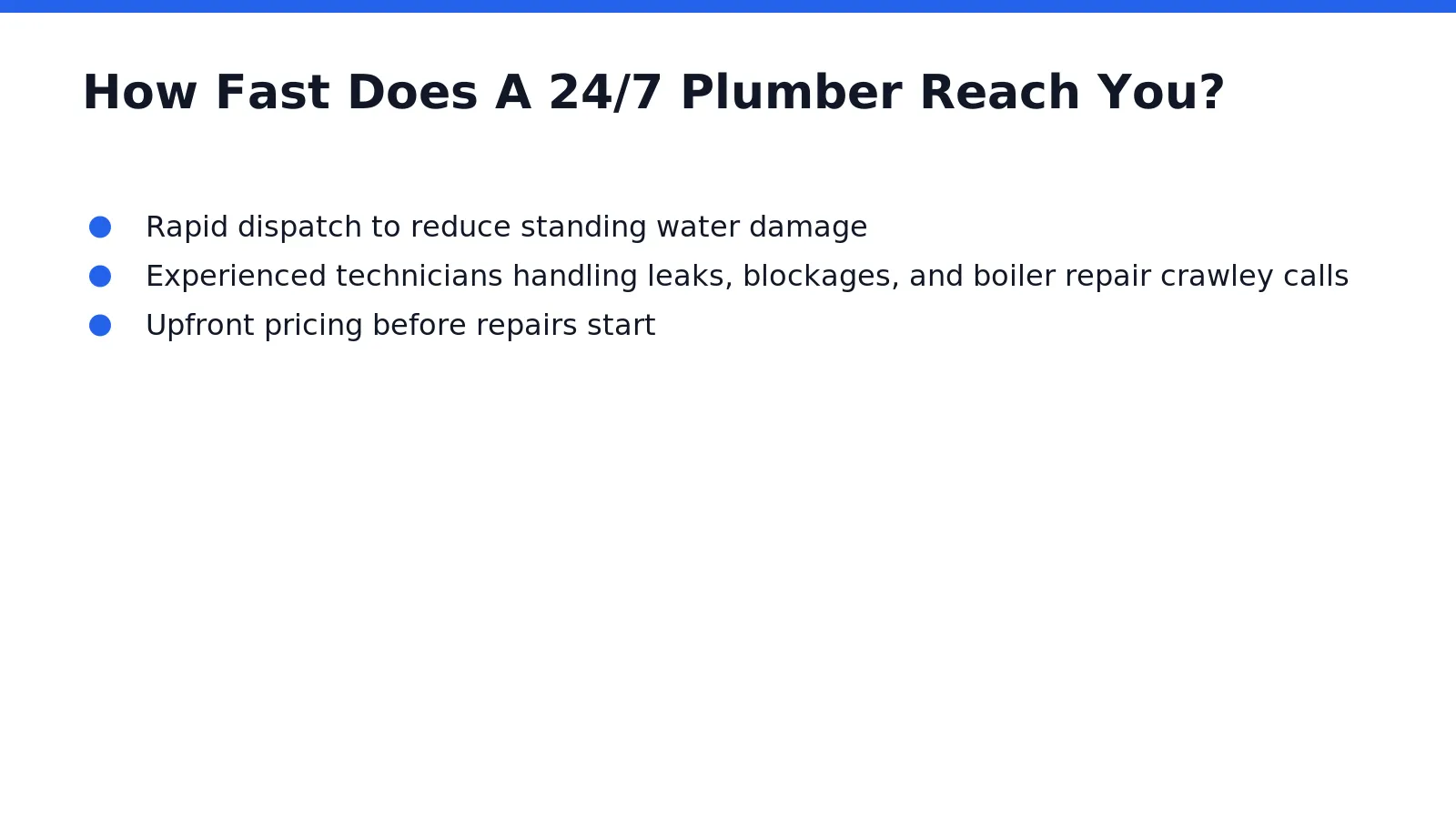 Response speed determines whether a burst pipe floods one room or an entire property. Standing