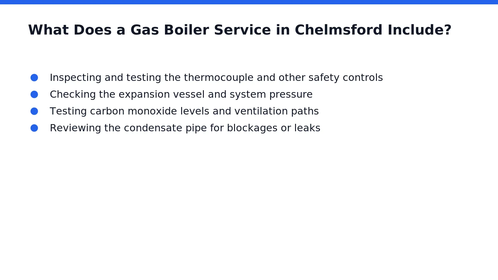 A gas boiler service in Chelmsford includes a full inspection, cleaning, and safety check