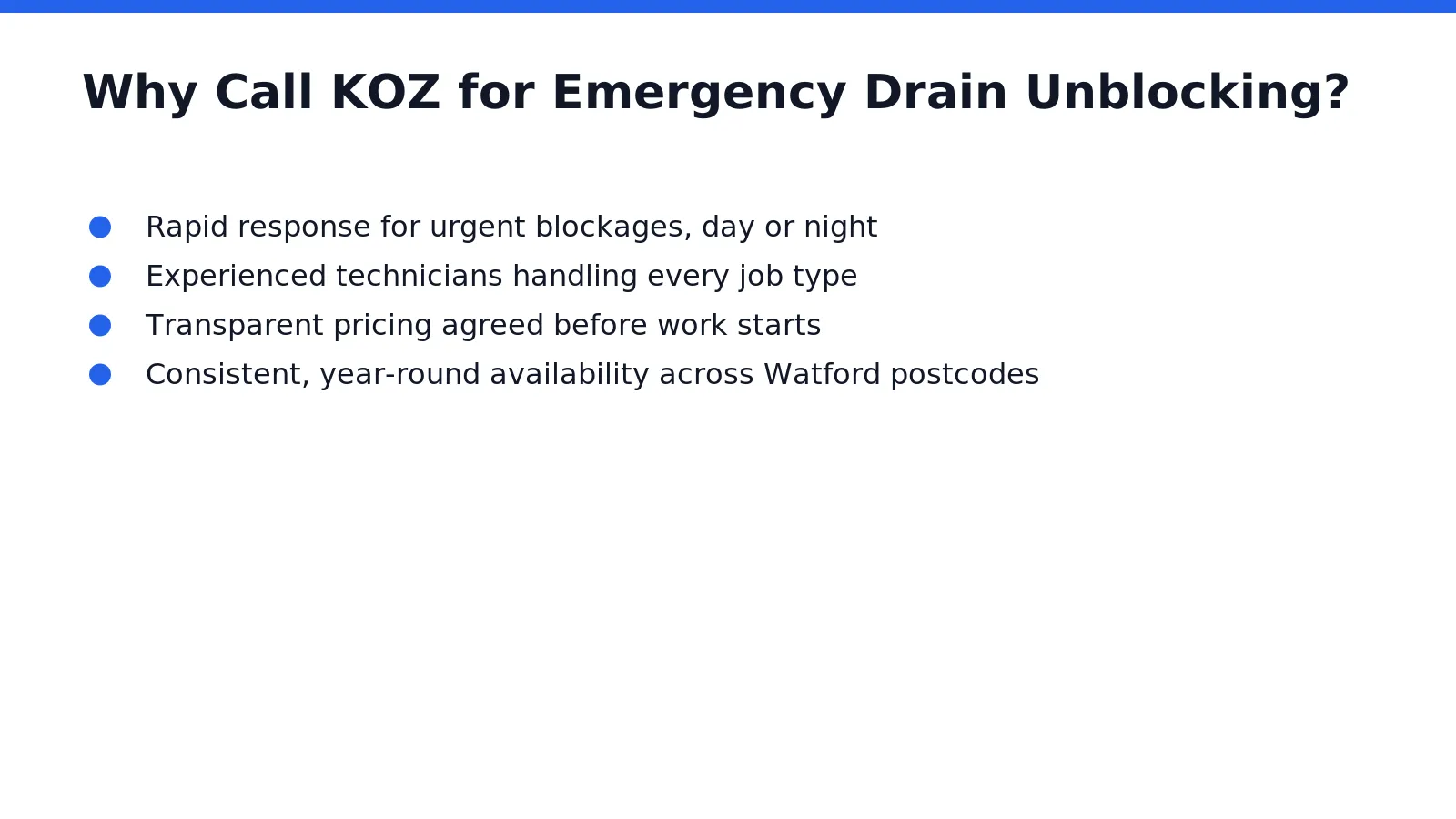 KOZ Plumbing & Heating operates as a 24/7 emergency plumbing, heating, and drainage provider serving