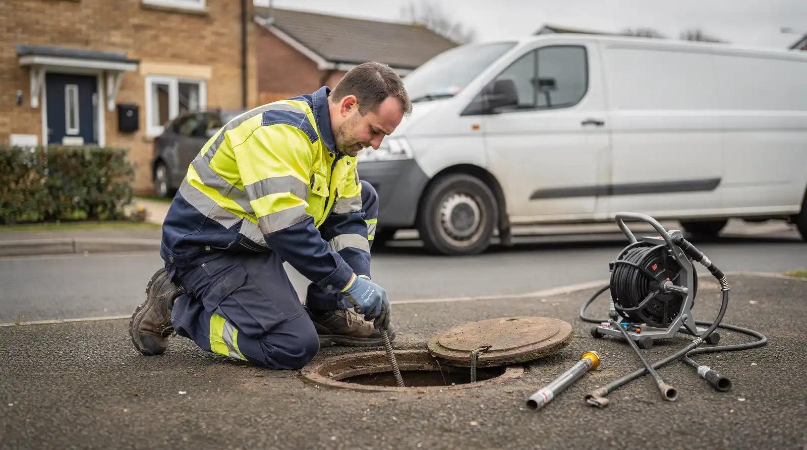 A trained engineer diagnoses the blockage first, then chooses the right clearing method