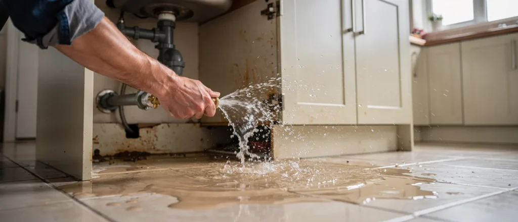 Burst pipes, sudden flooding, and unexplained water pooling under a sink all qualify as urgent