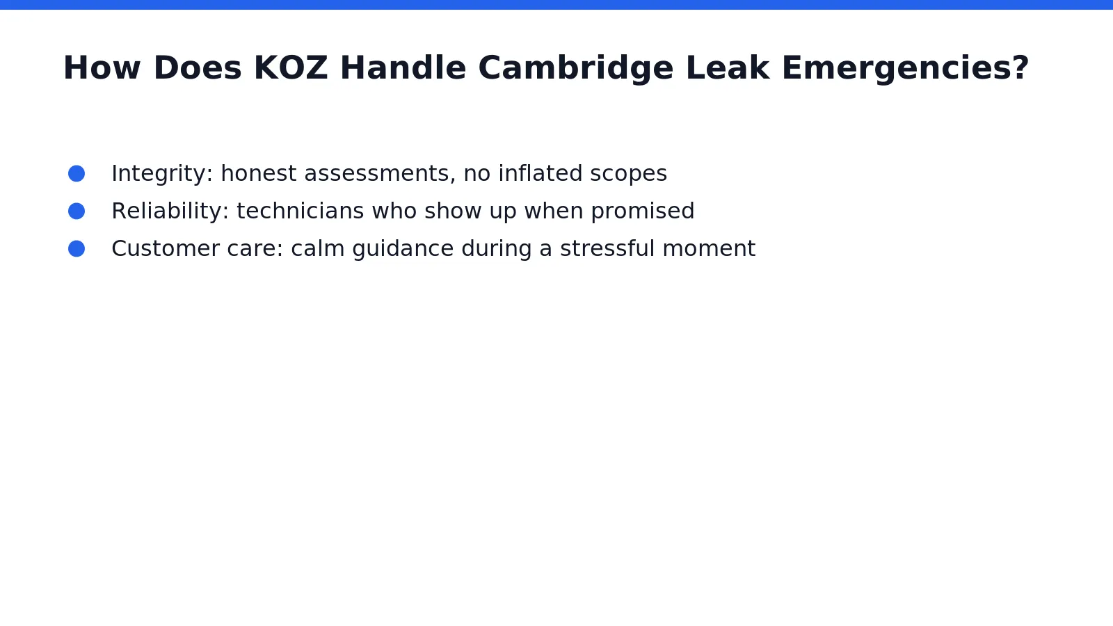 Speed defines the response to any burst pipe or flooding call across Cambridge. KOZ Plumbing